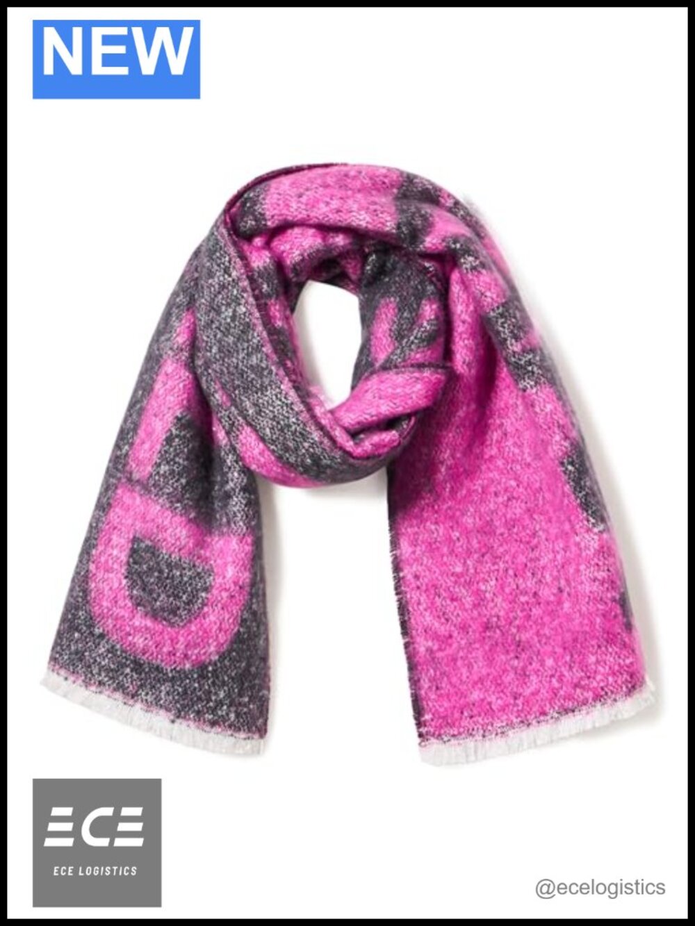 KARL LAGERFELD Tweed Logo Blanket Scarf 76x16 Polyester